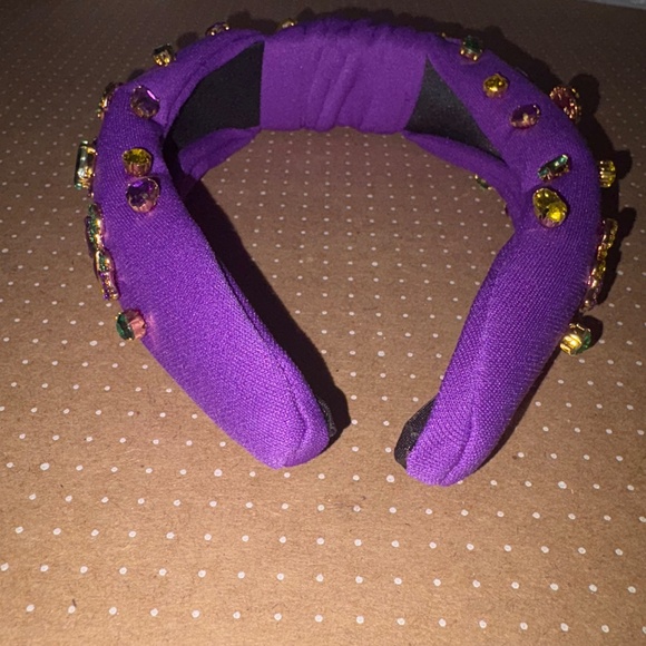 Mardi Gras Fleur De Lis Crown Mask Headband for Women - Purple Jeweled Rhineston - Picture 3 of 6